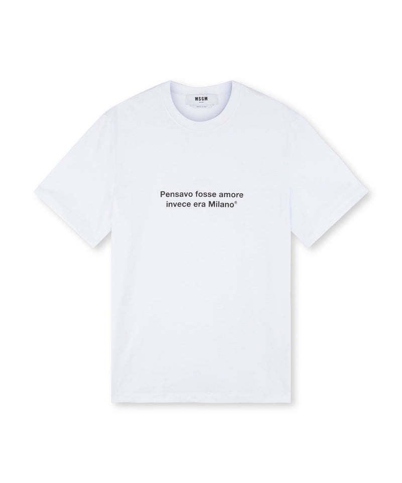 T-shirt girocollo con quote "Pensavo fosse amore invece era Milano" BIANCO Unisex 