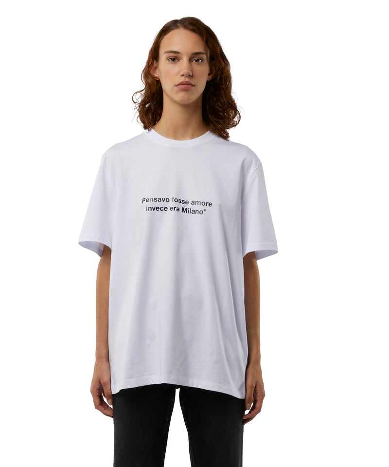 T-shirt girocollo con quote "Pensavo fosse amore invece era Milano" BIANCO Unisex 