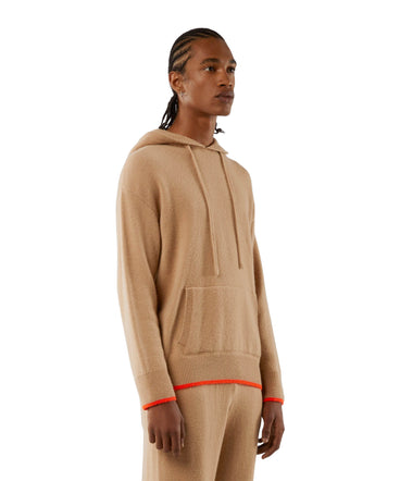 Plain-coloured hoodie in virgin wool and cashmere