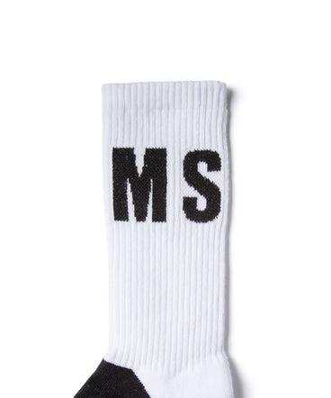 Plain-coloured socks with contrasting toe and heel and vertical logo