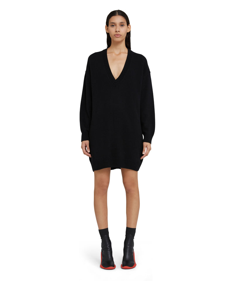 Plain cashmere jumper with V-neck BLACK Donna 