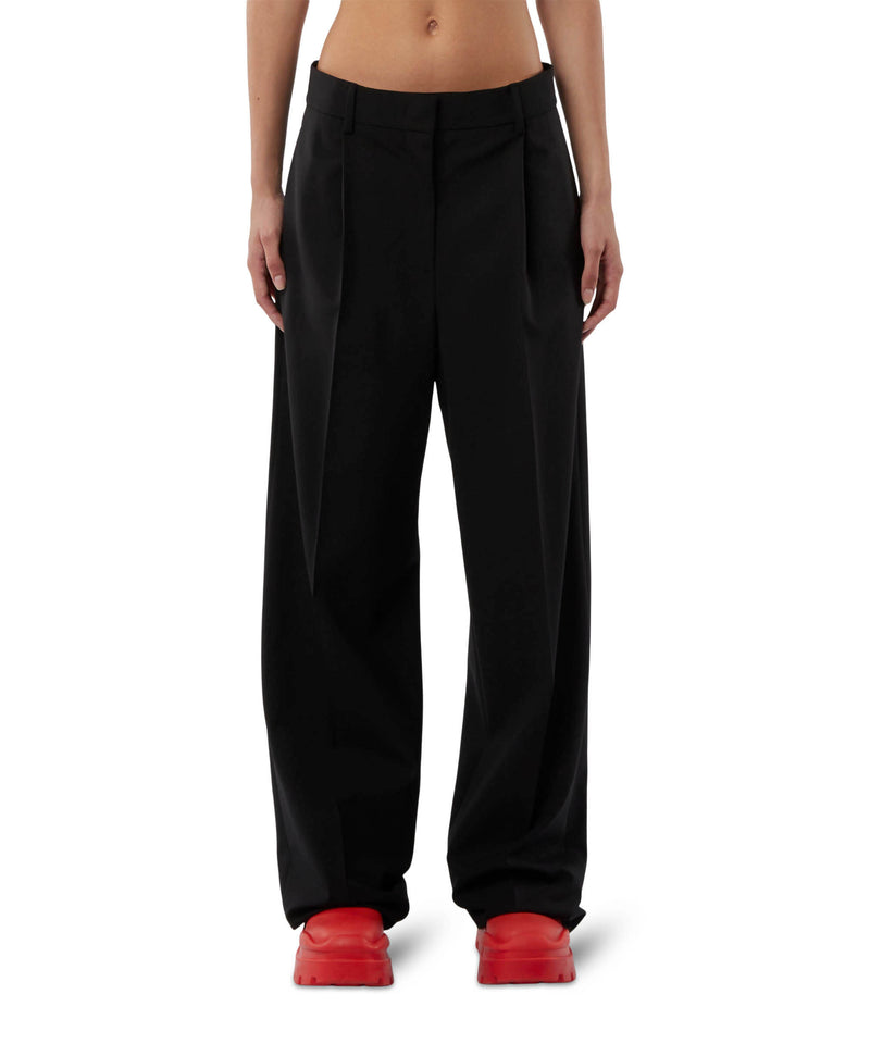 Solid-colour tailoring palazzo trousers in virgin wool BLACK Women 