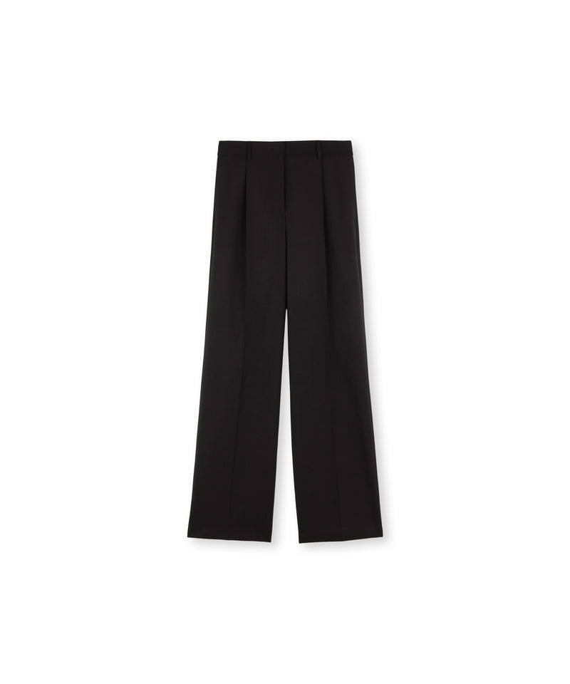 Solid-colour tailoring palazzo trousers in virgin wool BLACK Women 