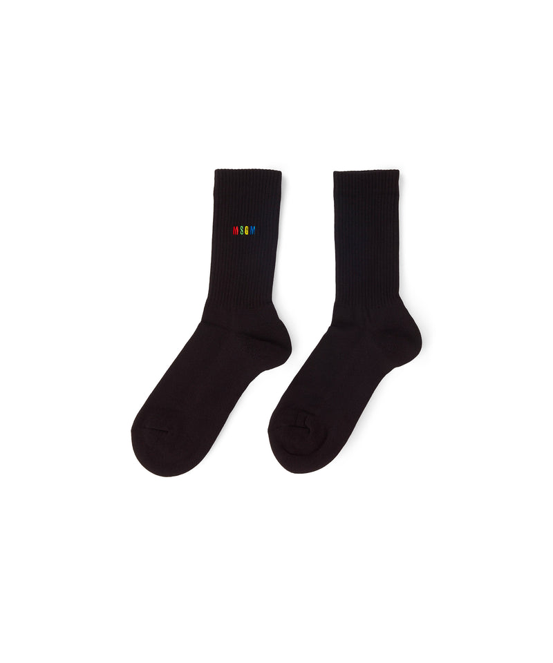 Socks with small MSGN "Rainbow" logo BLACK Women 