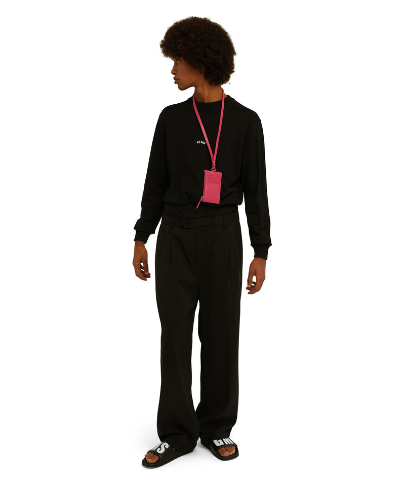Felpa girocollo in cotone tinta unita con micro logo MSGM NERO Uomo 