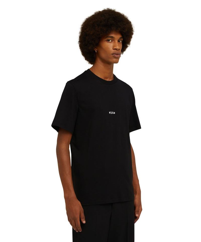 Cotton crewneck t-shirt with MSGM micro logo BLACK Men 