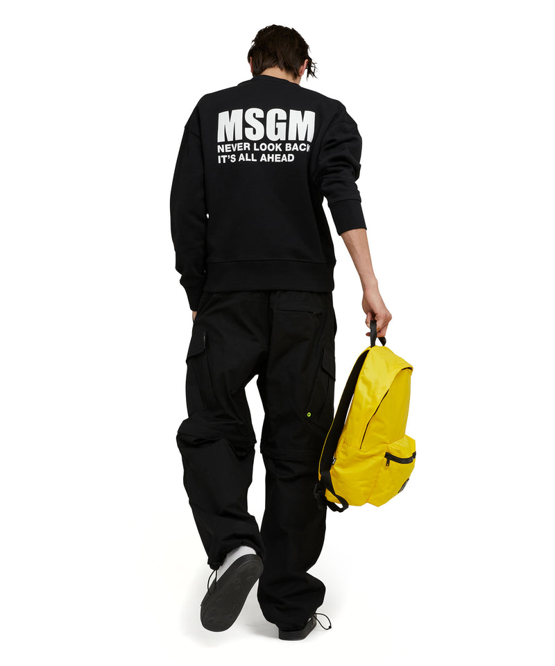 Felpa girocollo in cotone tinta unita con logo MSGM e quote NERO Uomo 