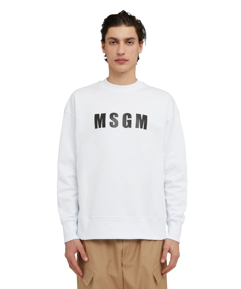 Solid color cotton crewneck sweatshirt with MSGM logo WHITE Men 