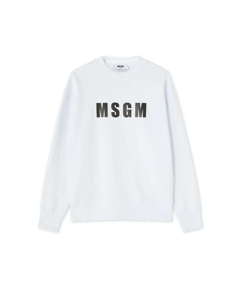 Solid color cotton crewneck sweatshirt with MSGM logo WHITE Men 