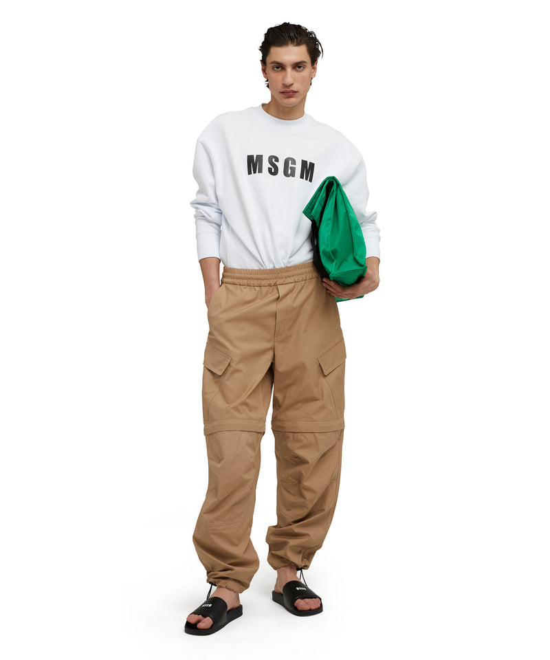 Solid color cotton crewneck sweatshirt with MSGM logo WHITE Men 