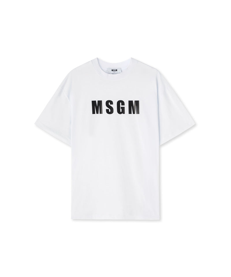 Cotton crewneck t-shirt with MSGM logo WHITE Men 