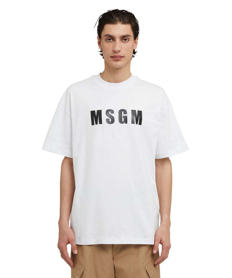Cotton crewneck t-shirt with MSGM logo WHITE Men 