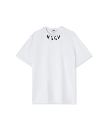 Cotton crewneck t-shirt with brushed MSGM logo at the neckline