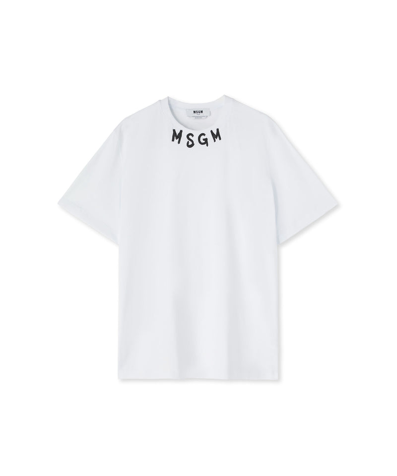 Cotton crewneck t-shirt with brushed MSGM logo at the neckline WHITE Men 
