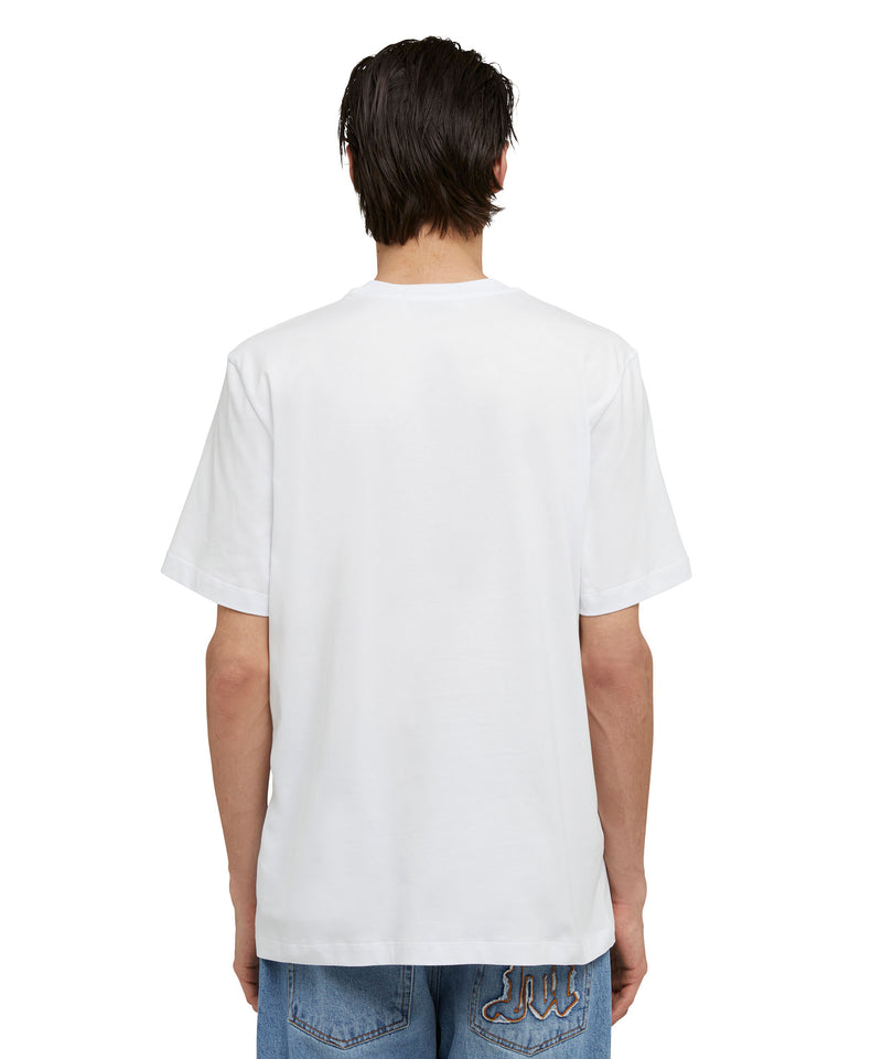 Cotton crewneck t-shirt with brushed MSGM logo at the neckline WHITE Men 