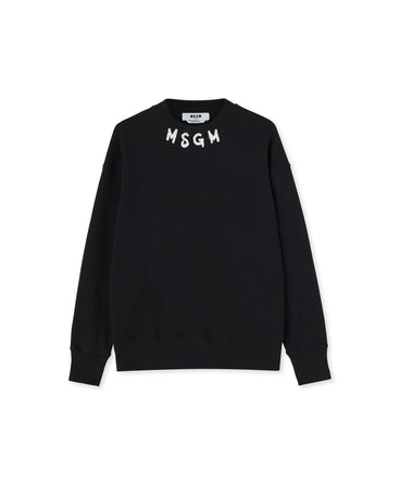 Cotton crewneck sweatshirt with brushed MSGM logo at the neckline