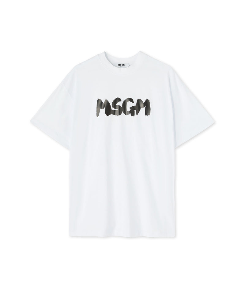 Cotton crewneck t-shirt with new brushed MSGM logo WHITE Men 