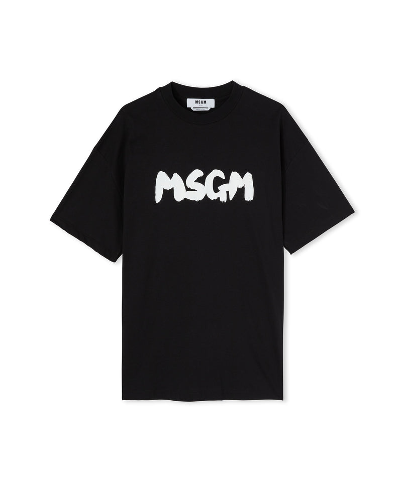 Cotton crewneck t-shirt with new brushed MSGM logo BLACK Men 