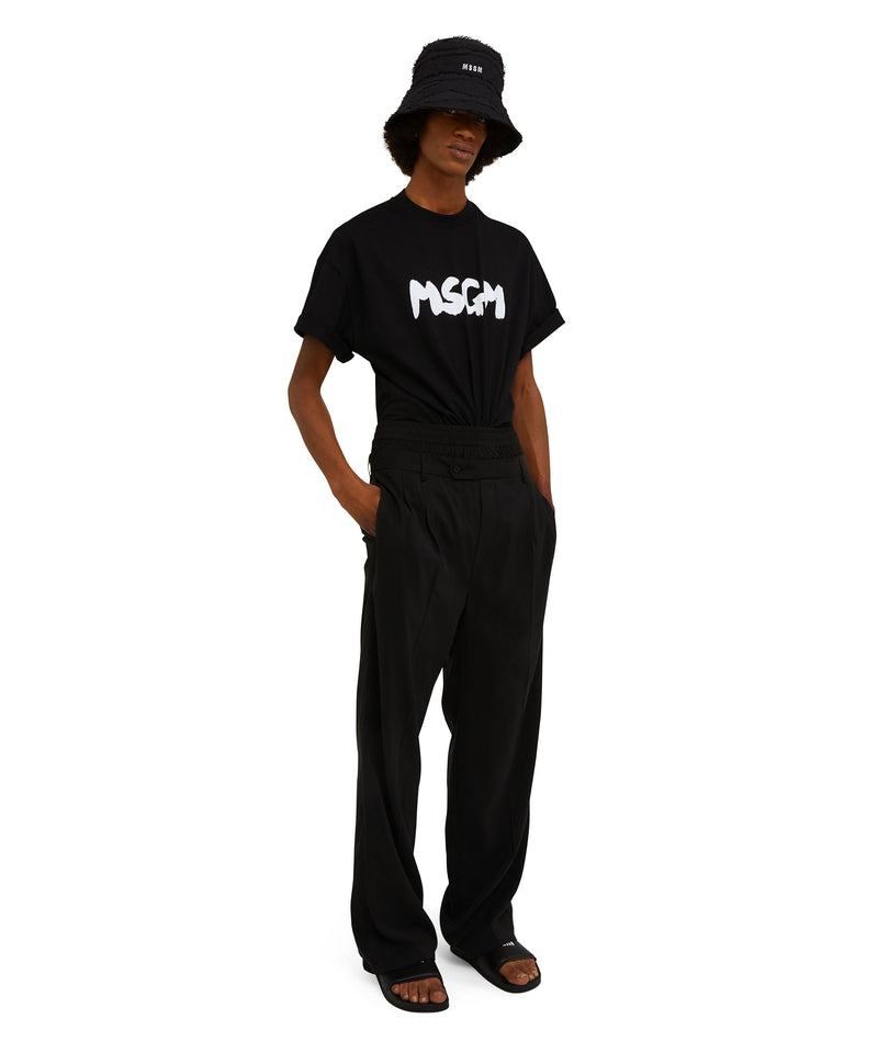 Cotton crewneck t-shirt with new brushed MSGM logo BLACK Men 
