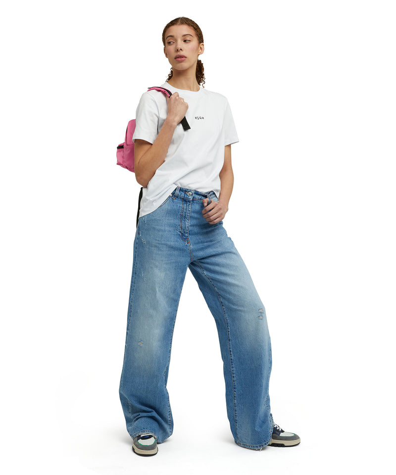 Cotton crewneck t-shirt with MSGM micro logo WHITE Women 