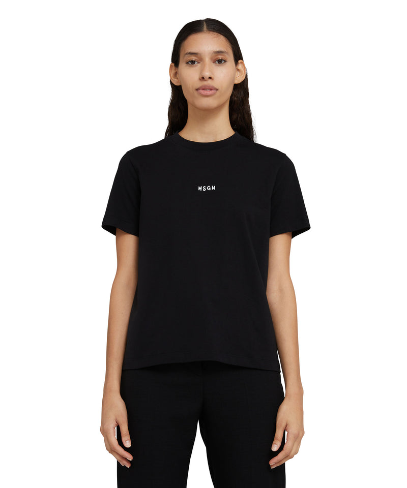 Cotton crewneck t-shirt with MSGM micro logo BLACK Women 