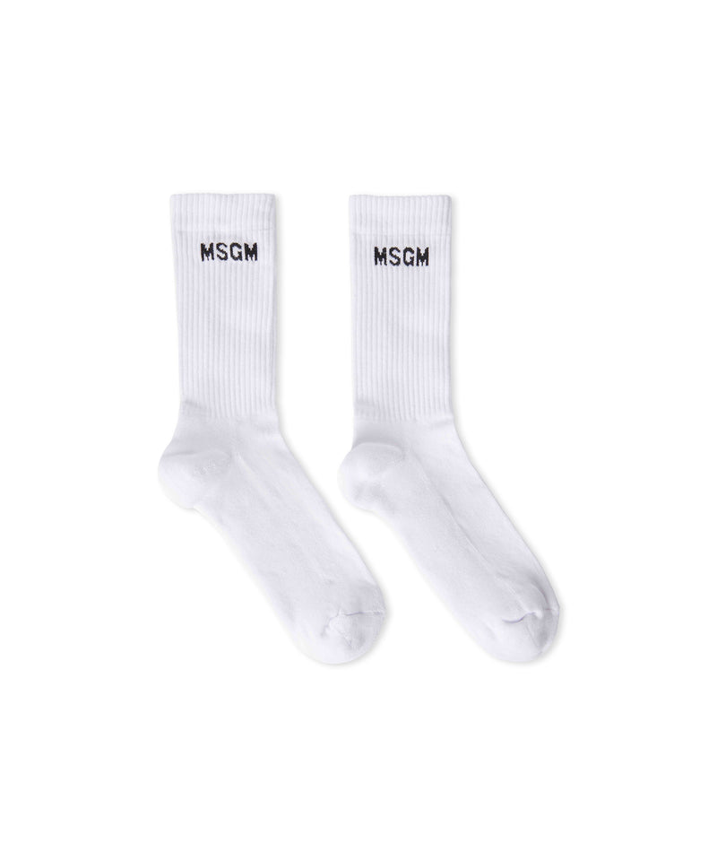 Solid color cotton socks with MSGM logo WHITE Unisex 