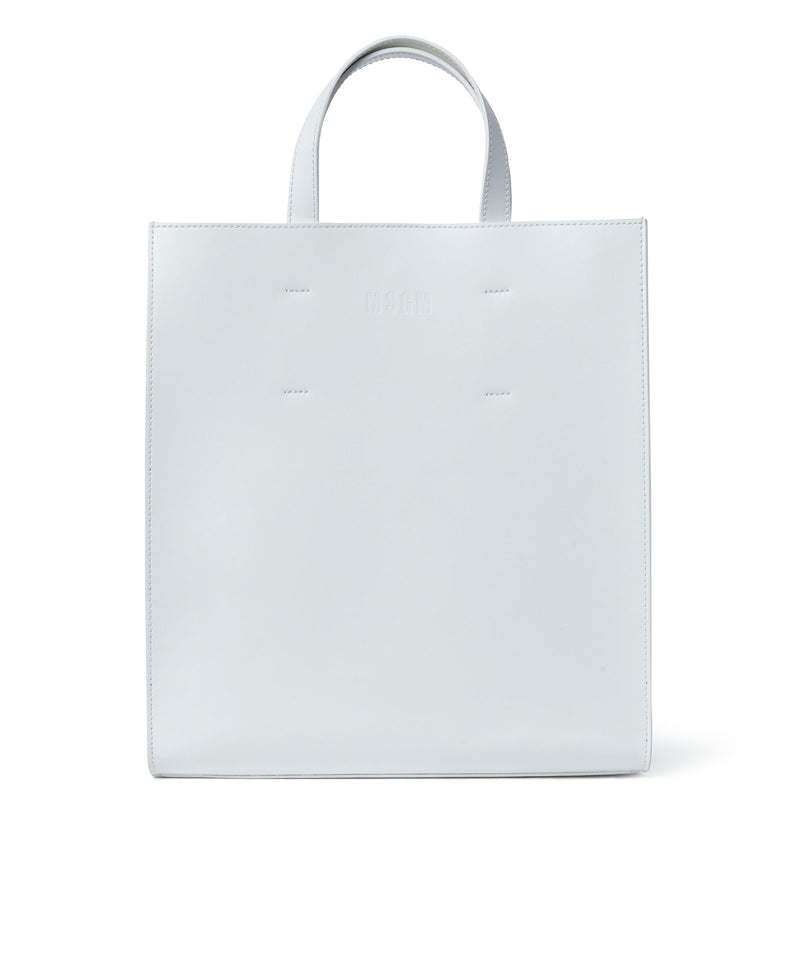 Faux leather tote bag with embossed micro logo WHITE Unisex 