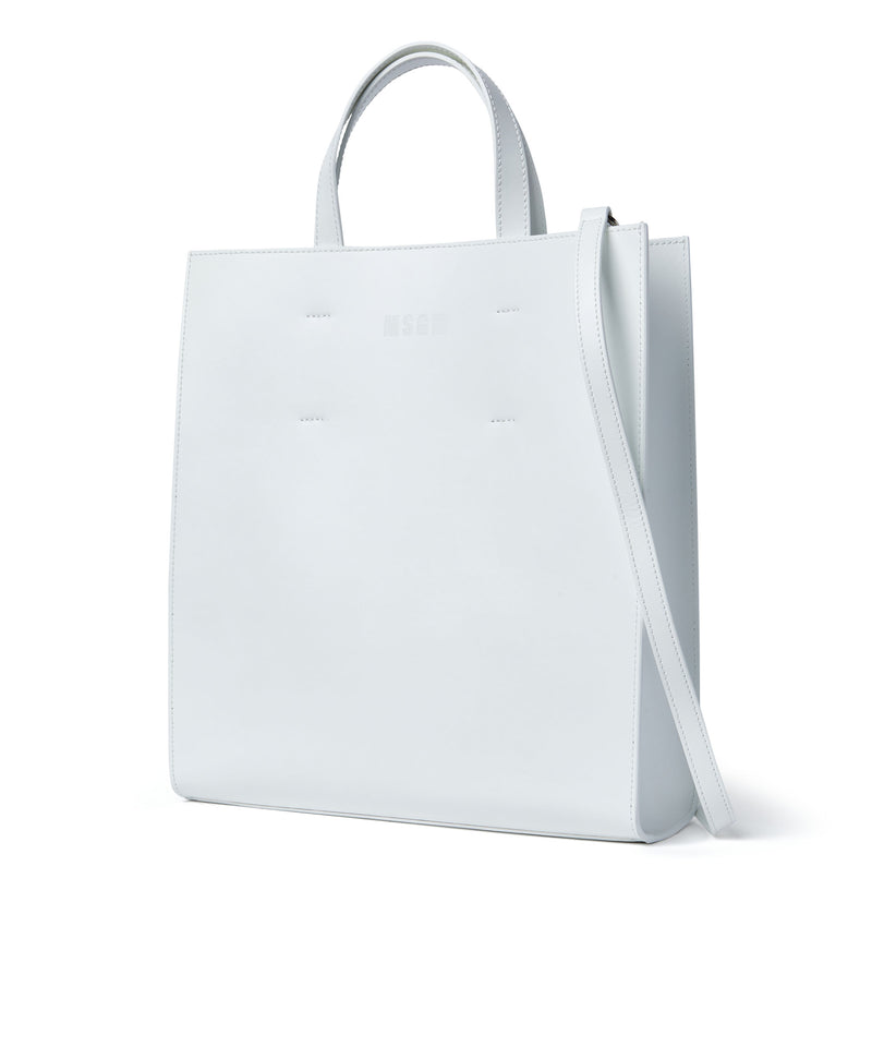 Faux leather tote bag with embossed micro logo WHITE Unisex 