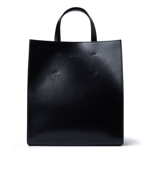 Faux leather tote bag with embossed micro logo