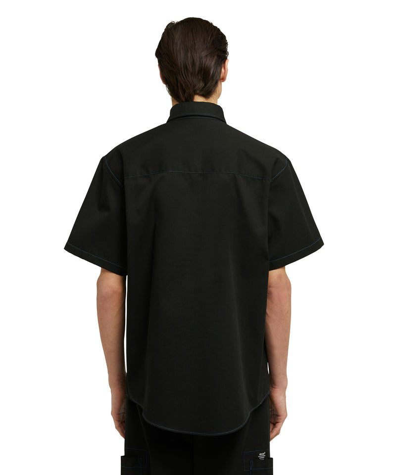 Mixed cotton "Technical Gabardine" shirt BLACK Men 