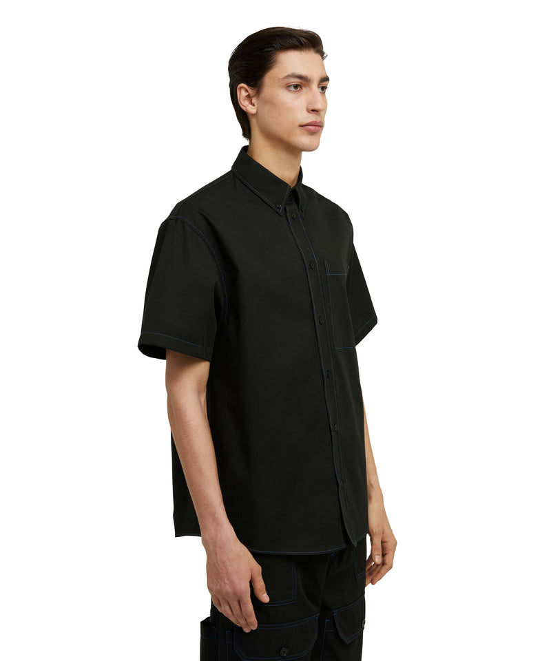 Mixed cotton "Technical Gabardine" shirt BLACK Men 