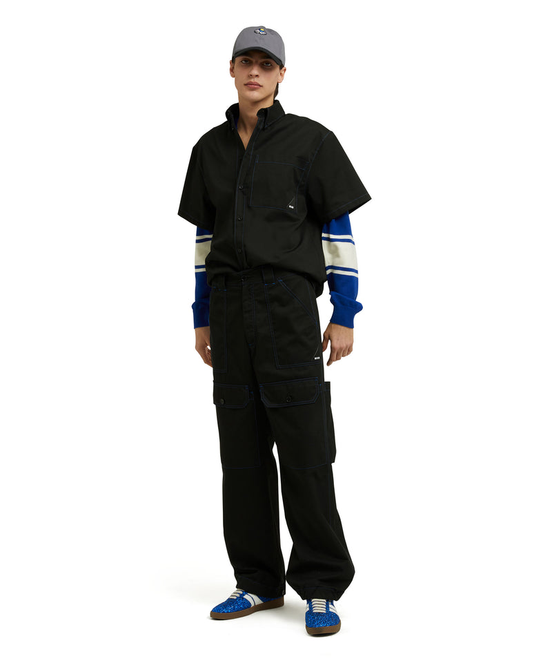 Mixed cotton "Technical Gabardine" shirt BLACK Men 