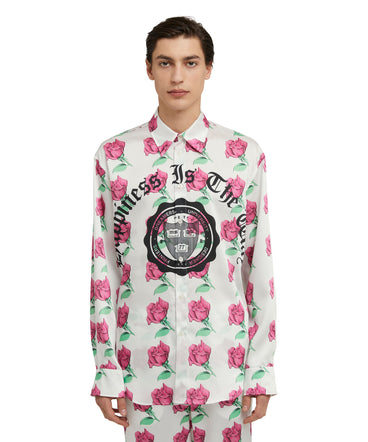 Shirt with "Emblem on Roses printed satin" print