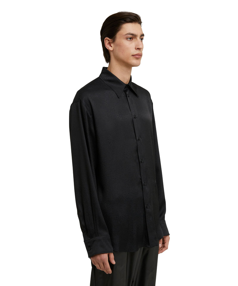 Solid color cellulose "Croco Satin" shirt BLACK Men 
