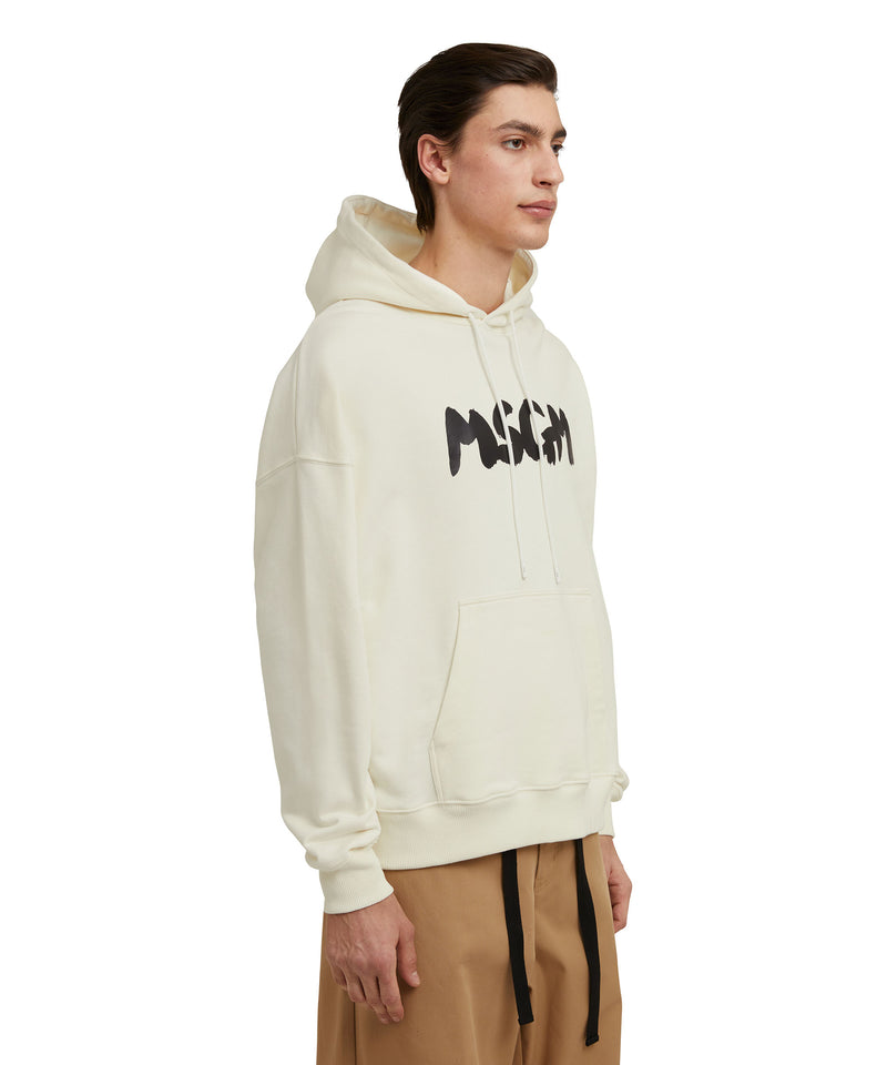 Cotton hooded sweatshirt with MSGM brushstroke logo WHITE Unisex 