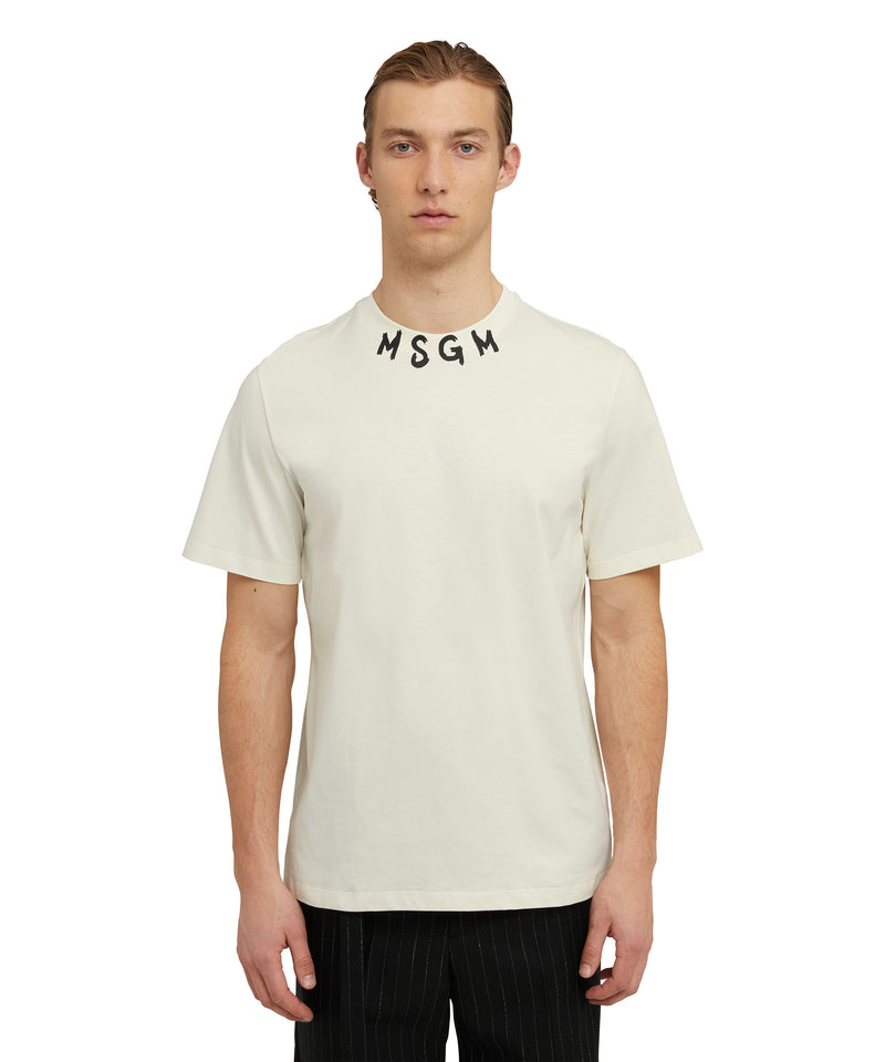 Cotton crewneck t-shirt wth  MSGM brushstroke logo positioned at the neck WHITE Men 