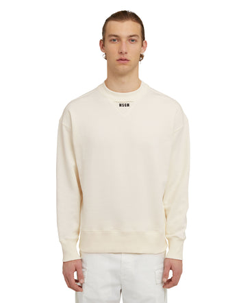 Cotton crewneck sweatshirt with micro logo