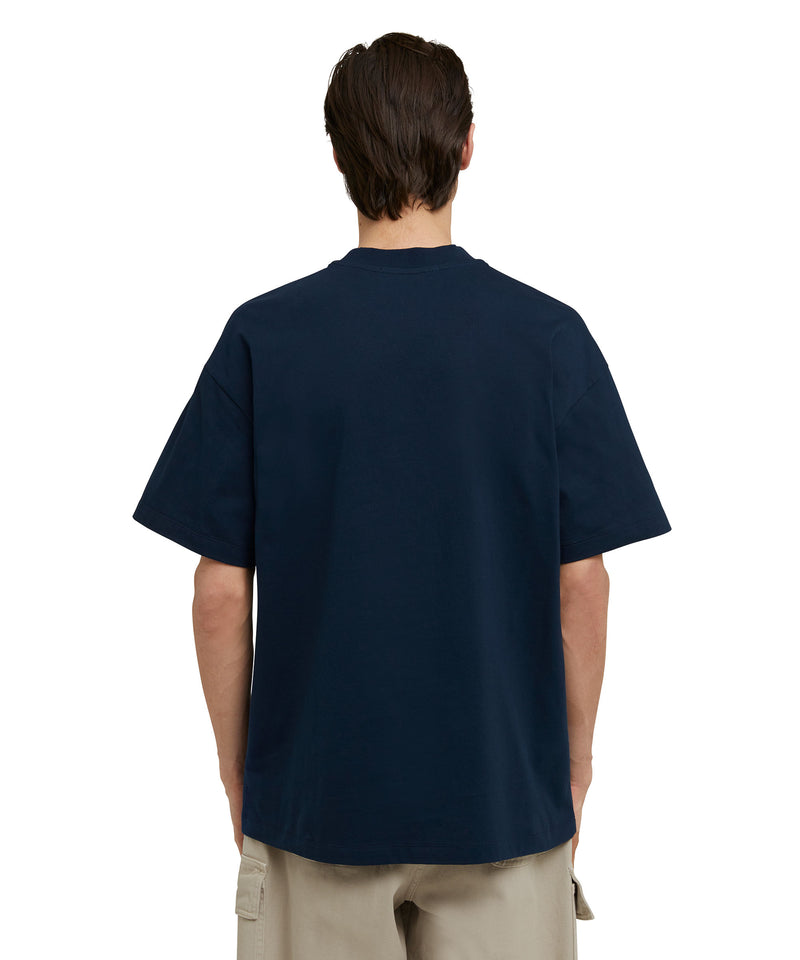 Cotton crewneck t-shirt with new MSGM brushstroke logo BLUE Men 