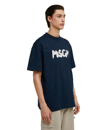 Cotton crewneck t-shirt with new MSGM brushstroke logo