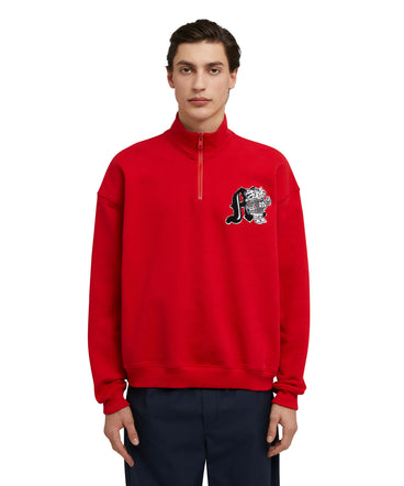 Cotton zippered sweatshirt with MSGM "M" mascot patch