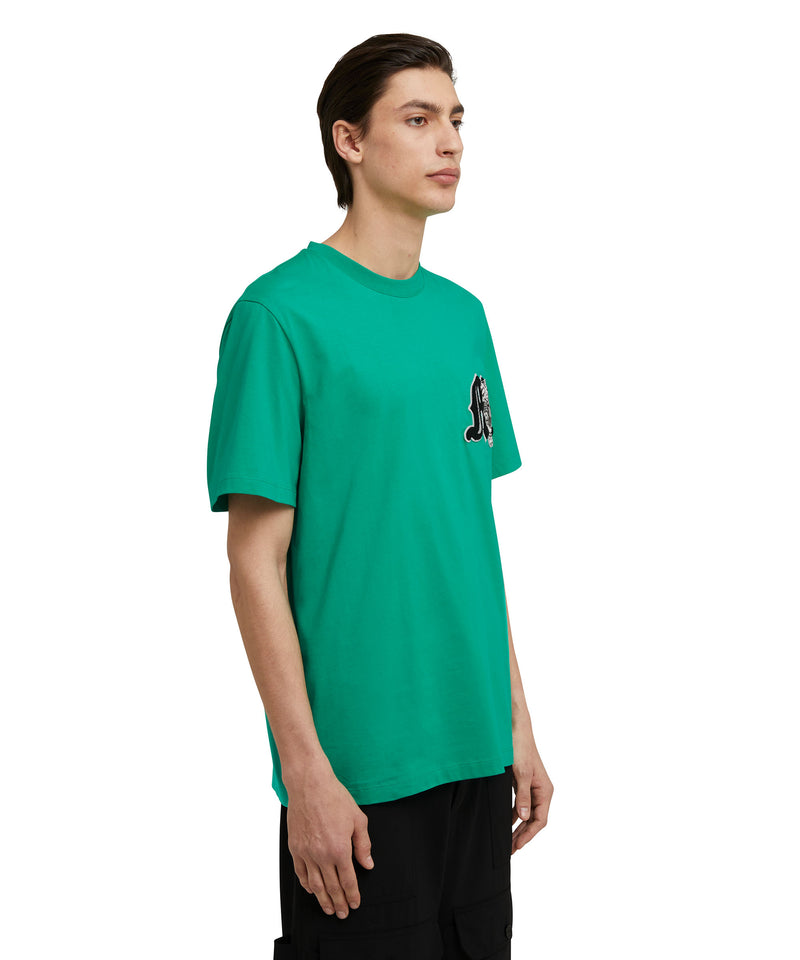 Cotton crewneck t-shirt with MSGM "M" mascot patch PEPPER GREEN Men 
