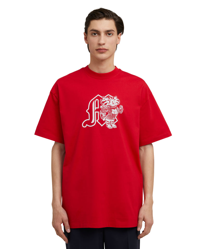 Cotton crewneck t-shirt with MSGM "M" mascot patch RED Men 