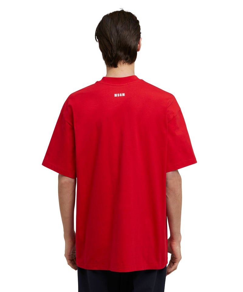 Cotton crewneck t-shirt with MSGM "M" mascot patch RED Men 