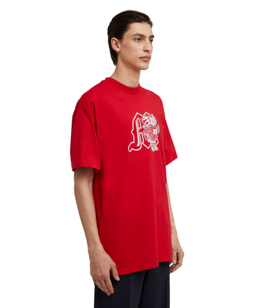 Cotton crewneck t-shirt with MSGM "M" mascot patch