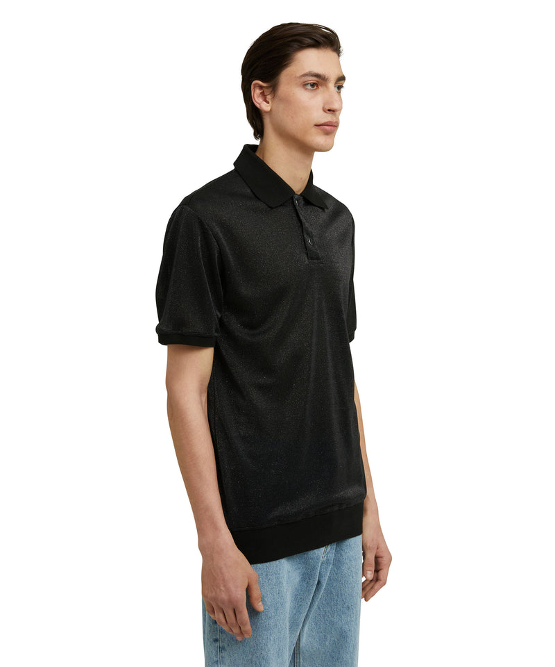 Short sleeve polo shirt in metal blend fabric BLACK Men 