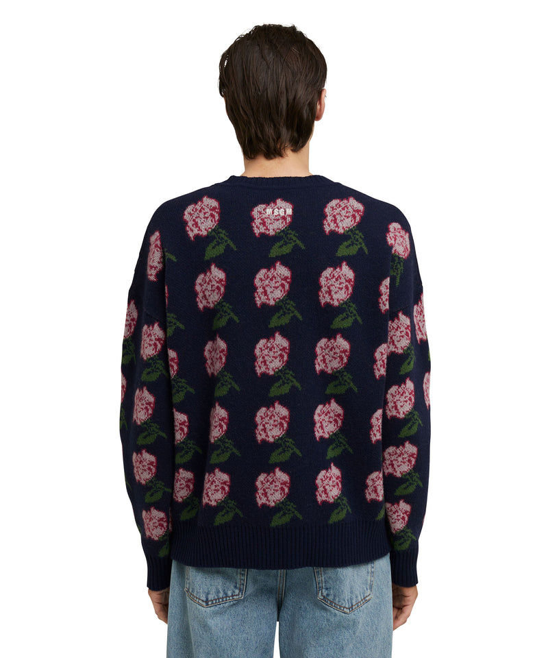 Crewneck sweater in  "MSGM Roses Wool blend Jacquard" fabric WHITE/BLUE Men 