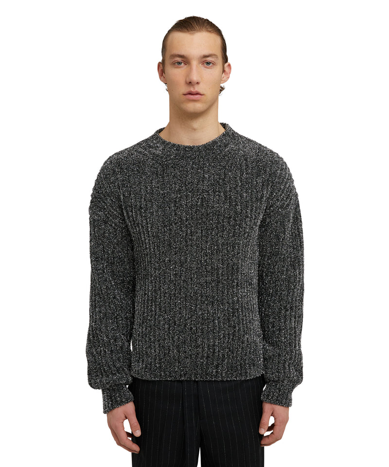 Crewneck sweater in metal blend fabric BLACK Men 