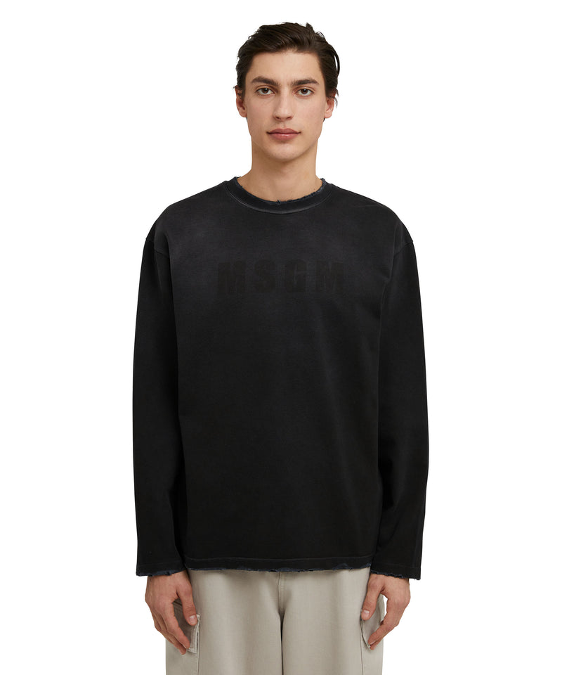 Cotton crewneck t-shirt with MSGM large logo print BLACK Men 