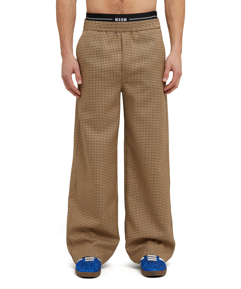 Double pleated wool trousers with "Micro Check Wool" motif CAMEL BEIGE Men 