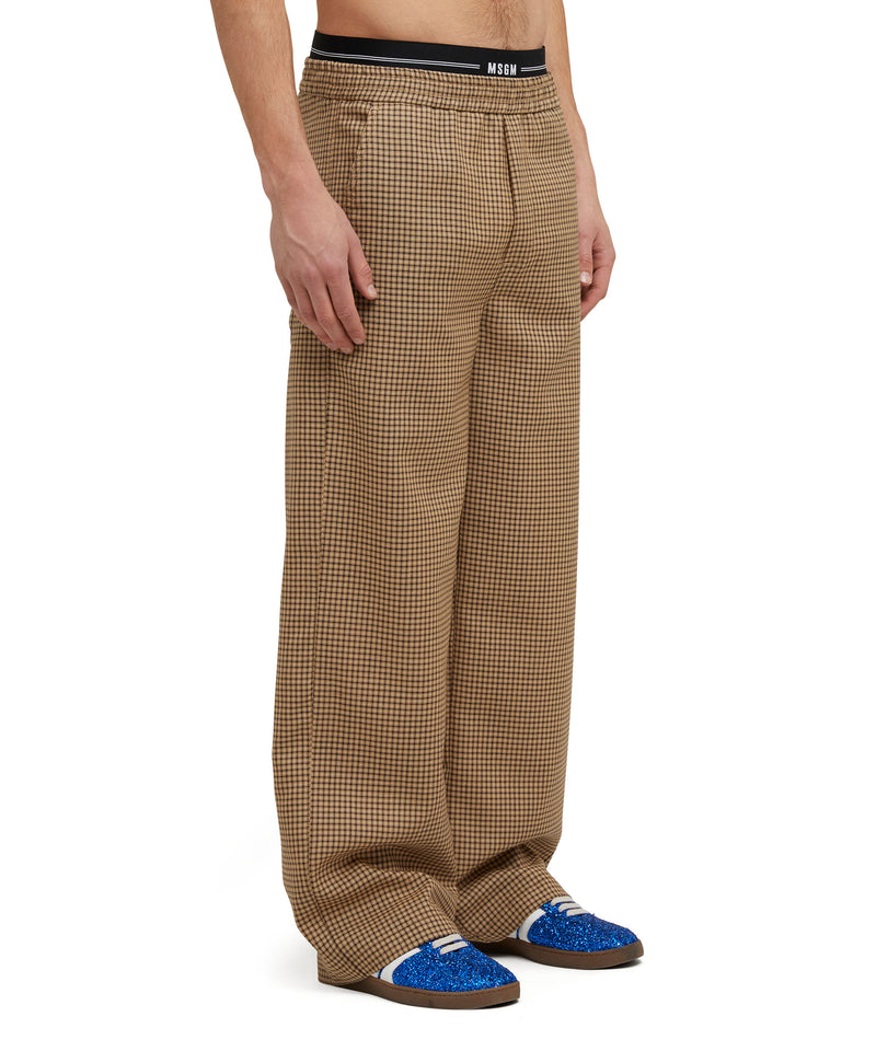 Double pleated wool trousers with "Micro Check Wool" motif CAMEL BEIGE Men 